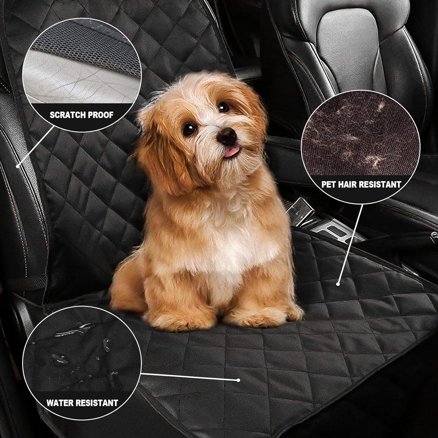 Heavy-Duty Waterproof Dog Seat Cover for Cars, Trucks, and SUVs - 600D Durable Nonslip Hammock Style - Black - 2 Pack