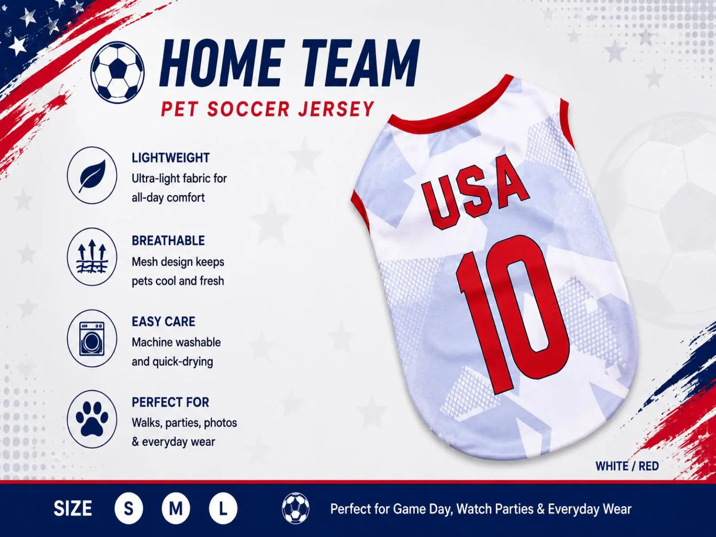 Pet Soccer Jersey Outfit - Cute Game Day Pet Shirt for Small, Medium Dogs & Cats Clothes Fashionable Clothing