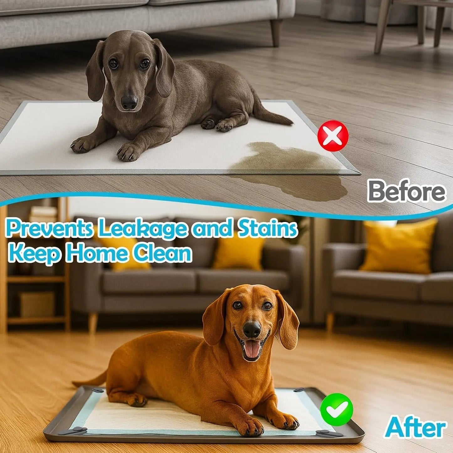 Dog Pee Pad Holder with Non-Slip Silicone, Magnetic Clips, and Leak-Proof Raised Edge for Indoor Floor Protection and Puppy Training Essentials